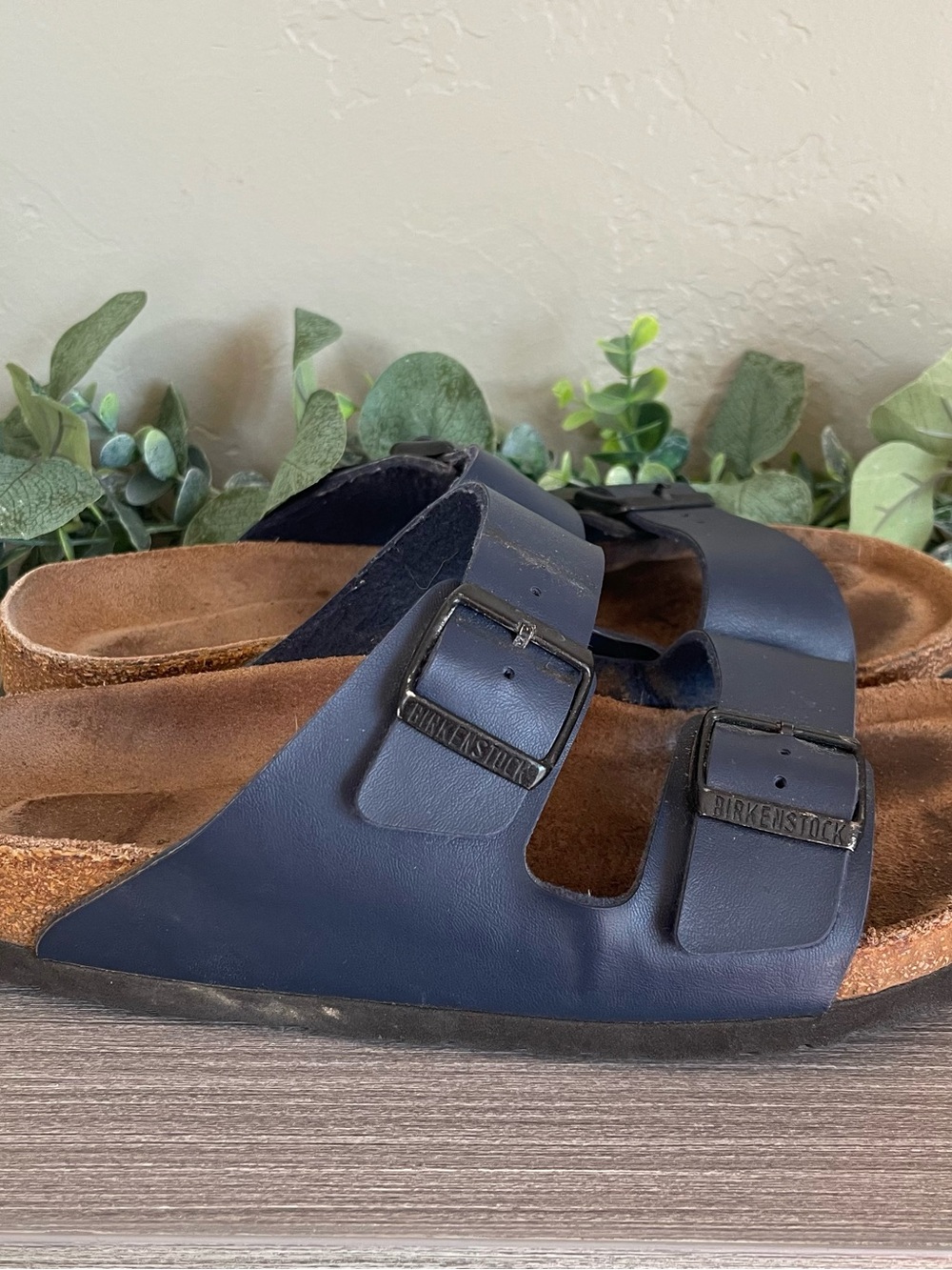 Birkenstock Arizona Sandals Birko-Flor Navy Blue EU 42 Narrow Buckle